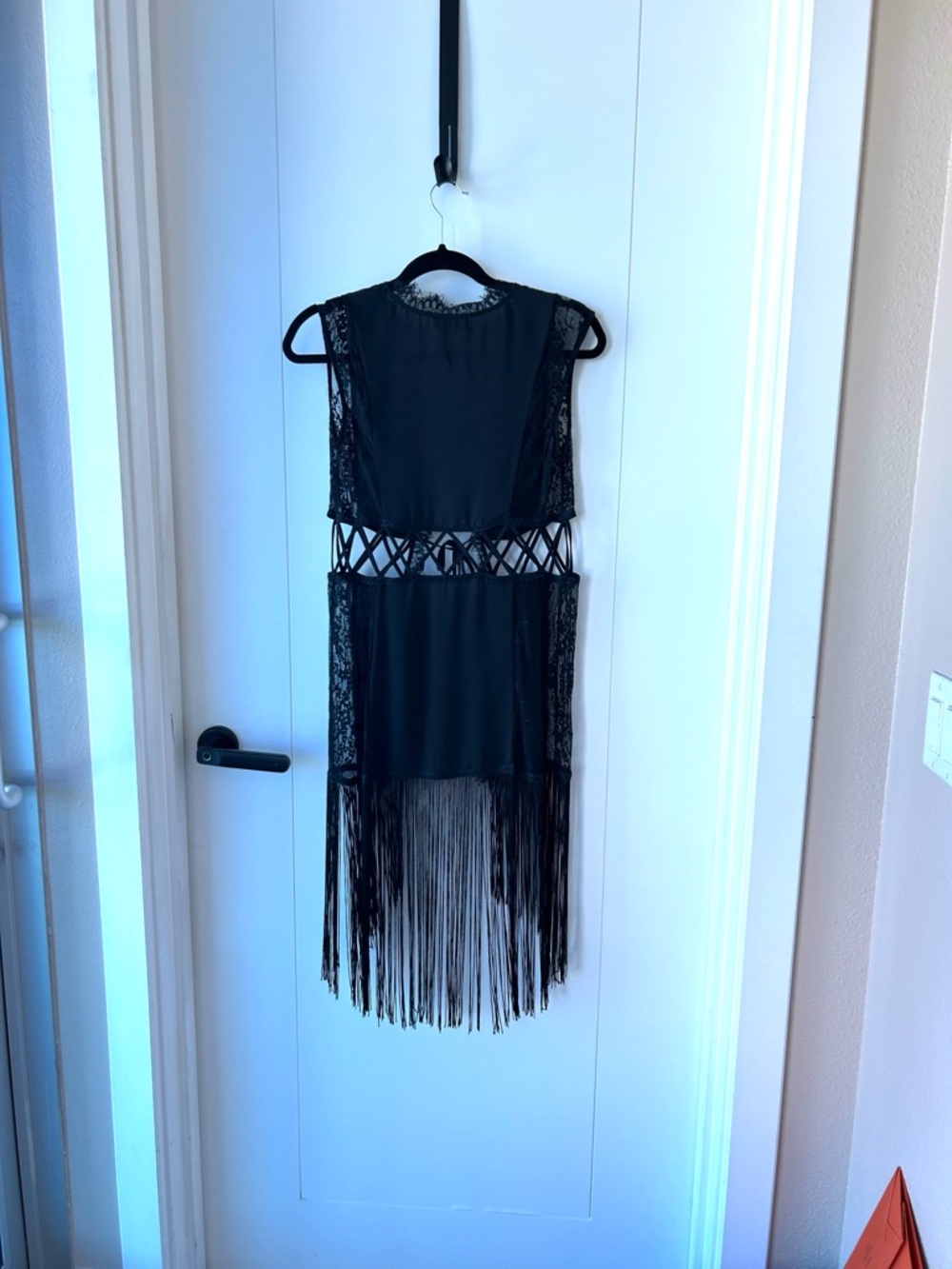 bebe Black Lace Fringe Open-Front Vest - Picture 5 of 8